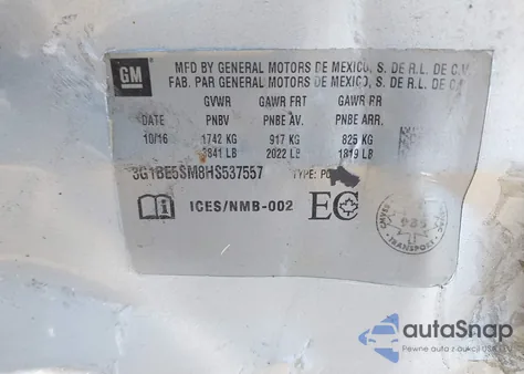 2017 Chevrolet Cruze Lt Auto из США, поврежденный, VIN 3G1BE5SM8HS537557